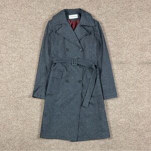 NWOT Dark Wash Blue Denim Long Double Breasted Belted Trench Coat Women’s 8 Y2K
